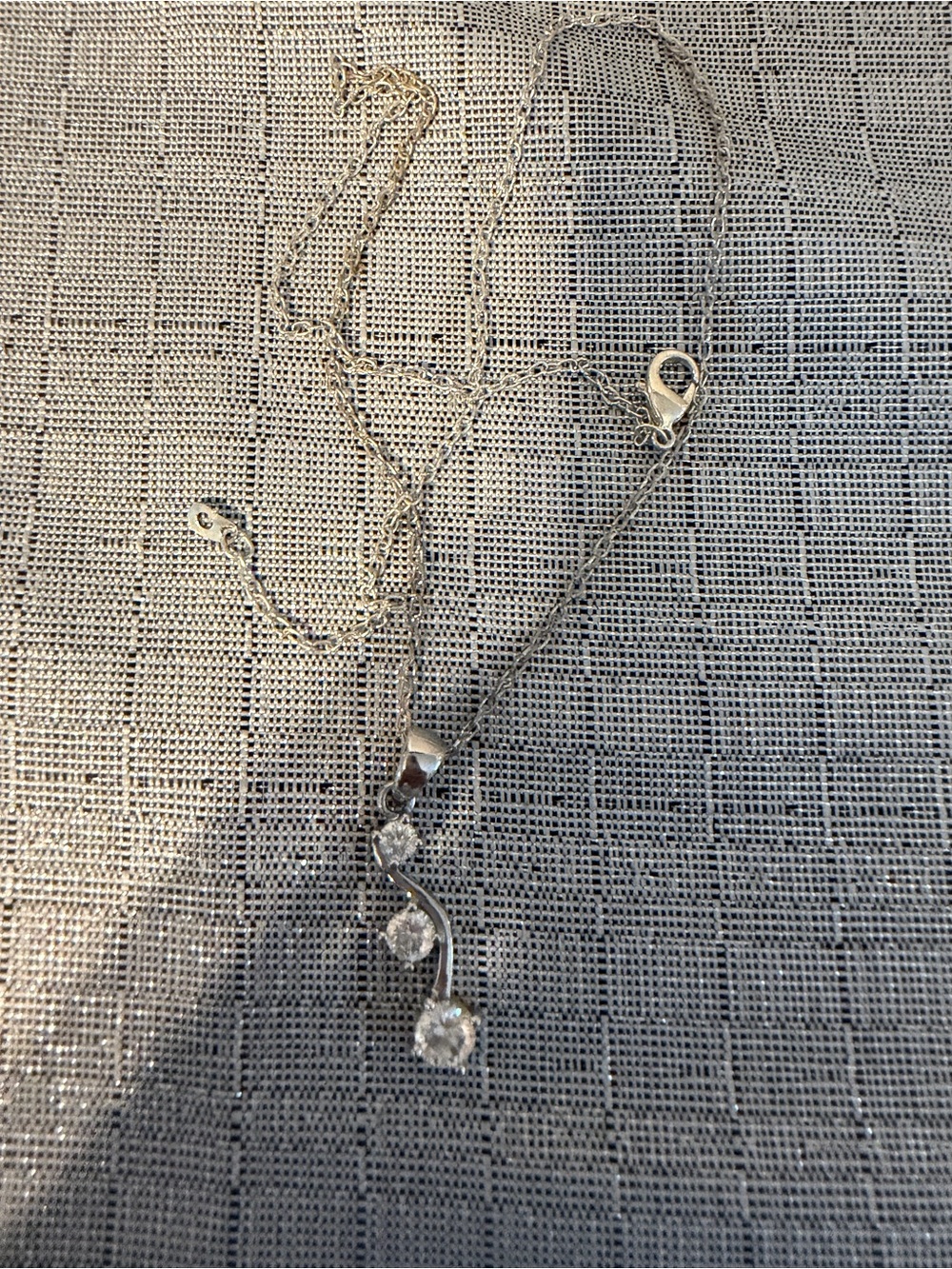 Three Stone Cubic Zirconia Drop Necklace - Silver - Picture 3 of 4